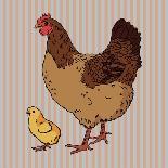 Realistic Broody Chicken and Baby Chick Side View-dNaya-Art Print