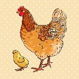 Realistic Broody Chicken and Baby Chick Side View-dNaya-Art Print