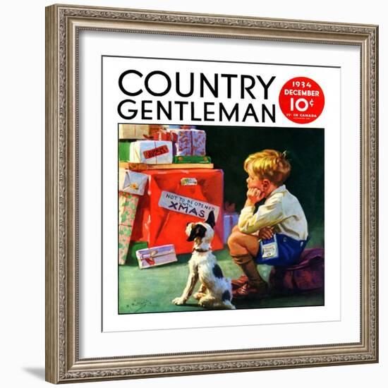 "Do Not Open Until Christmas," Country Gentleman Cover, December 1, 1934-Henry Hintermeister-Framed Giclee Print