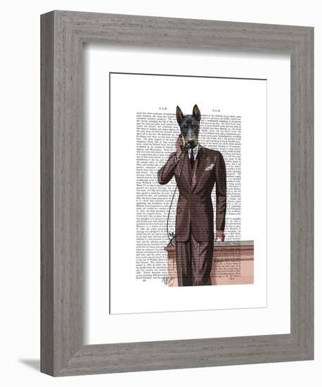 Doberman on Phone-Fab Funky-Framed Art Print