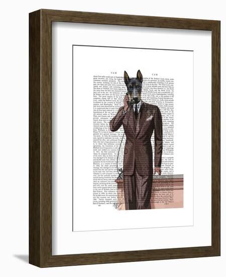 Doberman on Phone-Fab Funky-Framed Art Print