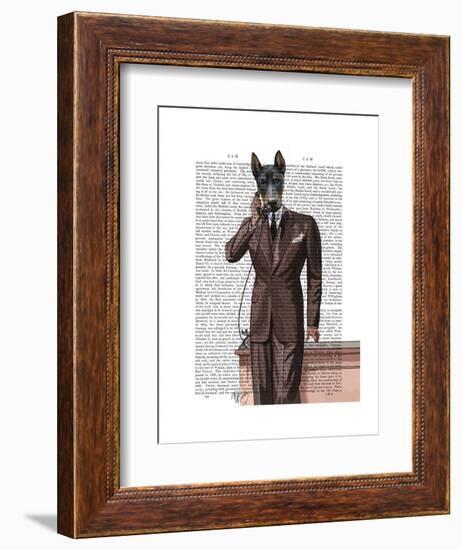 Doberman on Phone-Fab Funky-Framed Art Print