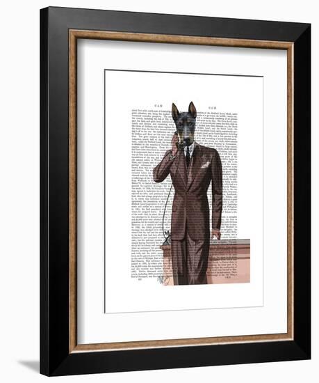 Doberman on Phone-Fab Funky-Framed Art Print