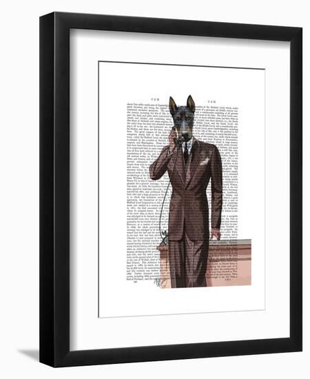 Doberman on Phone-Fab Funky-Framed Art Print