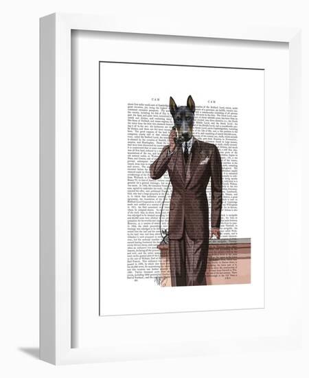 Doberman on Phone-Fab Funky-Framed Art Print