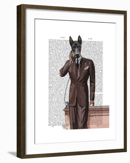 Doberman on Phone-Fab Funky-Framed Art Print