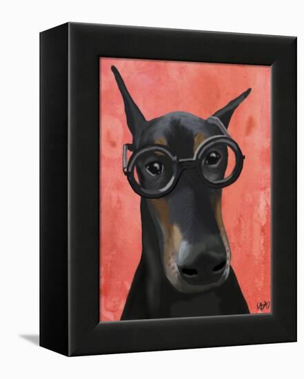 Doberman with Glasses-Fab Funky-Framed Stretched Canvas