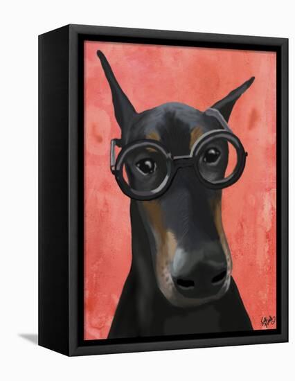 Doberman with Glasses-Fab Funky-Framed Stretched Canvas