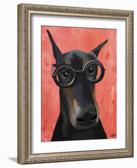 Doberman with Glasses-Fab Funky-Framed Art Print