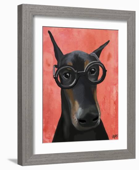 Doberman with Glasses-Fab Funky-Framed Art Print