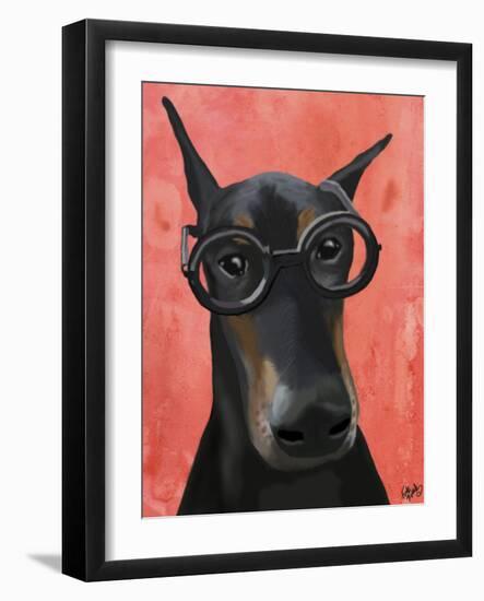 Doberman with Glasses-Fab Funky-Framed Art Print