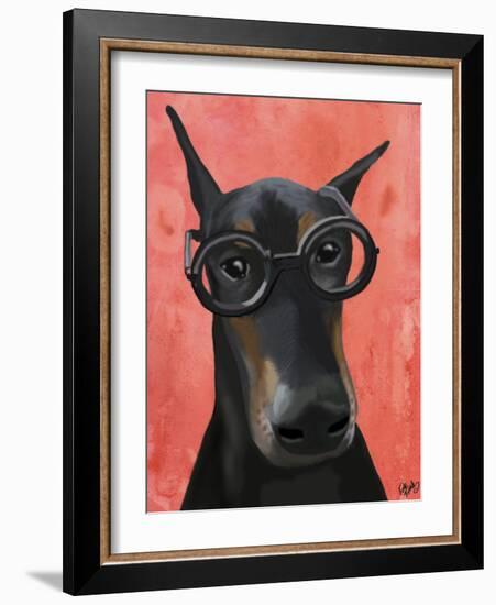 Doberman with Glasses-Fab Funky-Framed Art Print