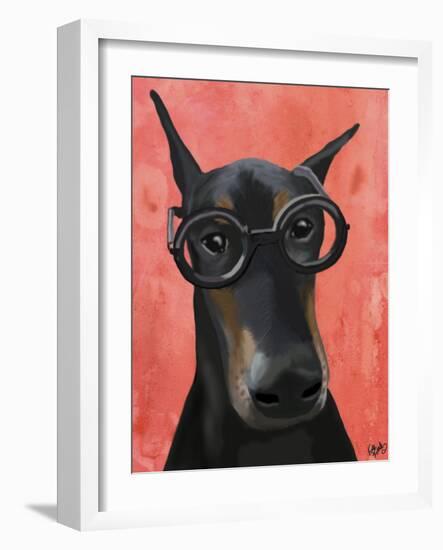 Doberman with Glasses-Fab Funky-Framed Art Print