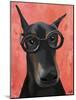Doberman with Glasses-Fab Funky-Mounted Art Print