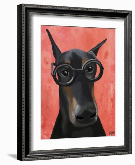 Doberman with Glasses-Fab Funky-Framed Art Print