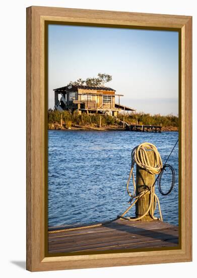 Dock and House across Bayou Petit Caillou, Cocodrie, Louisiana, USA-Alison Jones-Framed Premier Image Canvas