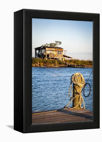 Dock and House across Bayou Petit Caillou, Cocodrie, Louisiana, USA-Alison Jones-Framed Premier Image Canvas