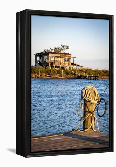 Dock and House across Bayou Petit Caillou, Cocodrie, Louisiana, USA-Alison Jones-Framed Premier Image Canvas