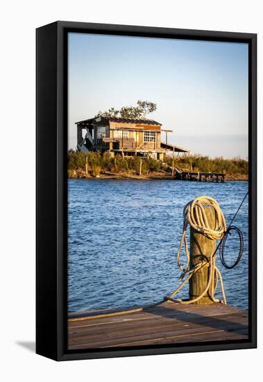 Dock and House across Bayou Petit Caillou, Cocodrie, Louisiana, USA-Alison Jones-Framed Premier Image Canvas