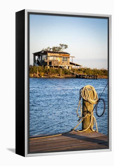 Dock and House across Bayou Petit Caillou, Cocodrie, Louisiana, USA-Alison Jones-Framed Premier Image Canvas