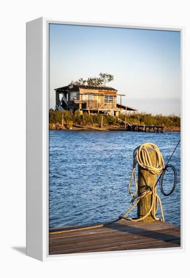 Dock and House across Bayou Petit Caillou, Cocodrie, Louisiana, USA-Alison Jones-Framed Premier Image Canvas