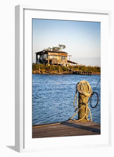 Dock and House across Bayou Petit Caillou, Cocodrie, Louisiana, USA-Alison Jones-Framed Photographic Print