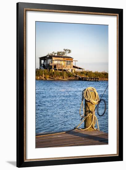 Dock and House across Bayou Petit Caillou, Cocodrie, Louisiana, USA-Alison Jones-Framed Photographic Print