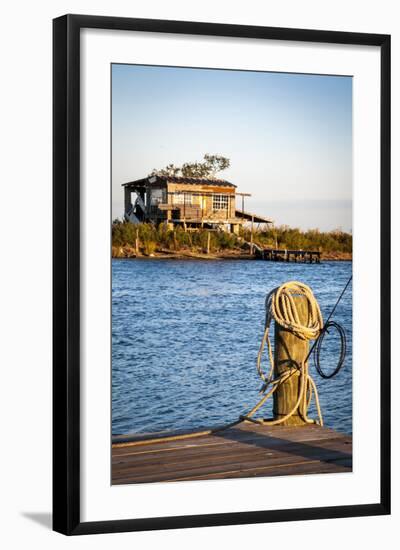 Dock and House across Bayou Petit Caillou, Cocodrie, Louisiana, USA-Alison Jones-Framed Photographic Print