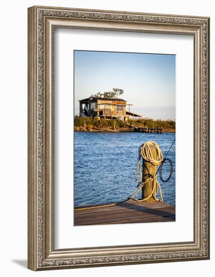 Dock and House across Bayou Petit Caillou, Cocodrie, Louisiana, USA-Alison Jones-Framed Photographic Print