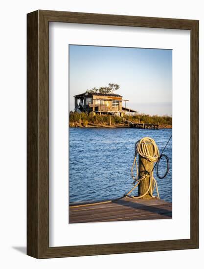 Dock and House across Bayou Petit Caillou, Cocodrie, Louisiana, USA-Alison Jones-Framed Photographic Print