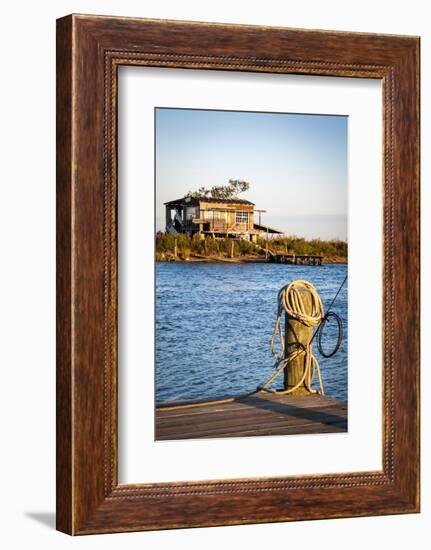 Dock and House across Bayou Petit Caillou, Cocodrie, Louisiana, USA-Alison Jones-Framed Photographic Print