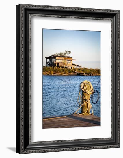 Dock and House across Bayou Petit Caillou, Cocodrie, Louisiana, USA-Alison Jones-Framed Photographic Print