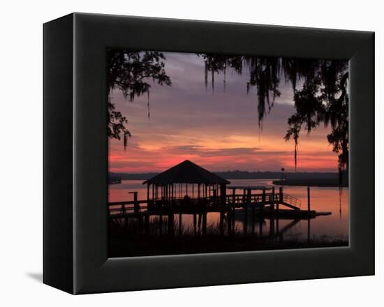 Dock at Sunrise Along the Intracoastal Waterway, Savannah, Georgia, USA-Joanne Wells-Framed Premier Image Canvas