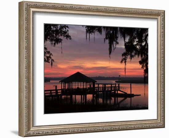 Dock at Sunrise Along the Intracoastal Waterway, Savannah, Georgia, USA-Joanne Wells-Framed Photographic Print