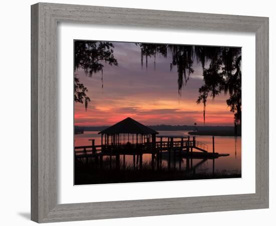 Dock at Sunrise Along the Intracoastal Waterway, Savannah, Georgia, USA-Joanne Wells-Framed Photographic Print