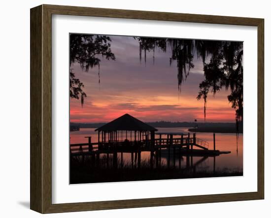 Dock at Sunrise Along the Intracoastal Waterway, Savannah, Georgia, USA-Joanne Wells-Framed Photographic Print