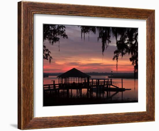 Dock at Sunrise Along the Intracoastal Waterway, Savannah, Georgia, USA-Joanne Wells-Framed Photographic Print