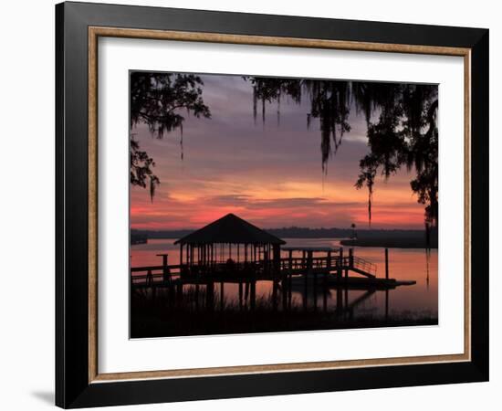 Dock at Sunrise Along the Intracoastal Waterway, Savannah, Georgia, USA-Joanne Wells-Framed Photographic Print