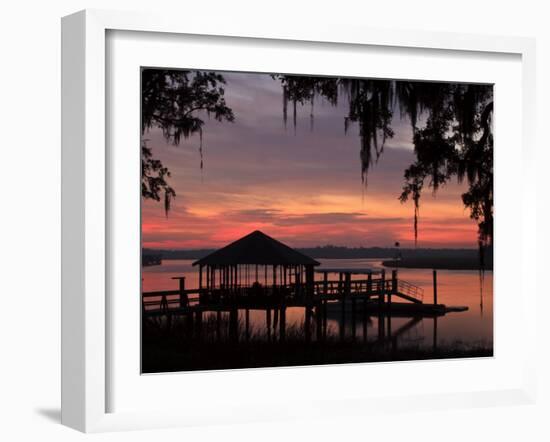 Dock at Sunrise Along the Intracoastal Waterway, Savannah, Georgia, USA-Joanne Wells-Framed Photographic Print