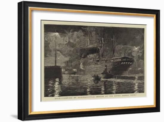 Dock-Lighting by Electricity, a Sketch at the Royal Albert Docks-William Lionel Wyllie-Framed Giclee Print