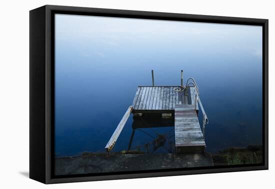 Dock On Bay In New England-Justin Bailie-Framed Premier Image Canvas