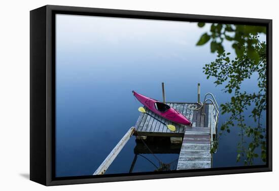 Dock On Bay In New England-Justin Bailie-Framed Premier Image Canvas