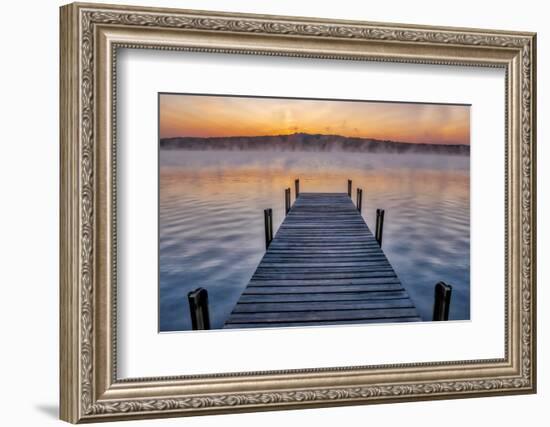 Dock on Long Lake at sunrise, Bridgton, Maine-Lisa Engelbrecht-Framed Photographic Print