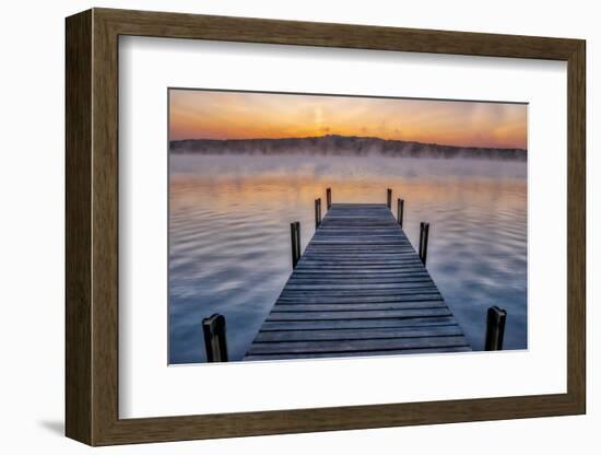 Dock on Long Lake at sunrise, Bridgton, Maine-Lisa Engelbrecht-Framed Photographic Print