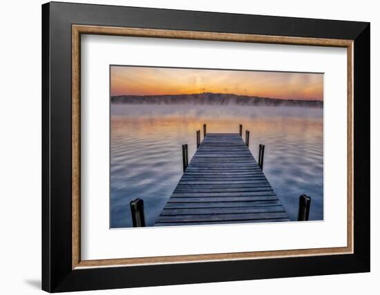 Dock on Long Lake at sunrise, Bridgton, Maine-Lisa Engelbrecht-Framed Photographic Print