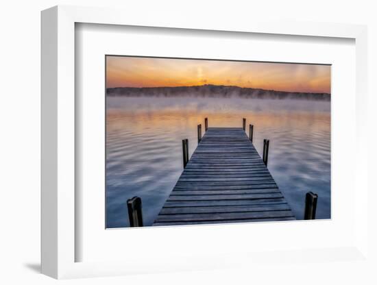 Dock on Long Lake at sunrise, Bridgton, Maine-Lisa Engelbrecht-Framed Photographic Print