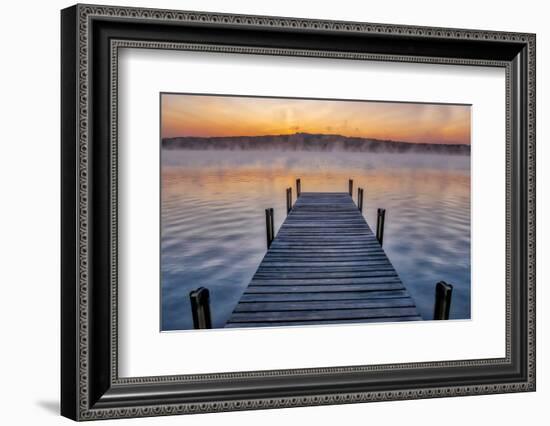 Dock on Long Lake at sunrise, Bridgton, Maine-Lisa Engelbrecht-Framed Photographic Print