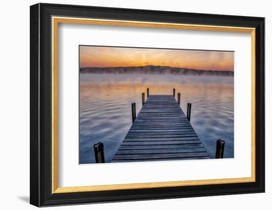 Dock on Long Lake at sunrise, Bridgton, Maine-Lisa Engelbrecht-Framed Photographic Print