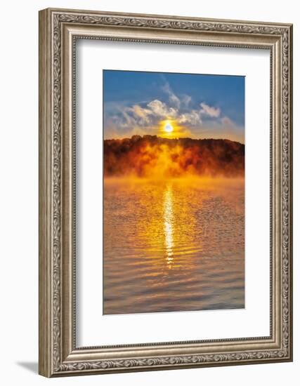 Dock on Long Lake at sunrise, Bridgton, Maine-Lisa Engelbrecht-Framed Photographic Print