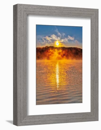 Dock on Long Lake at sunrise, Bridgton, Maine-Lisa Engelbrecht-Framed Photographic Print